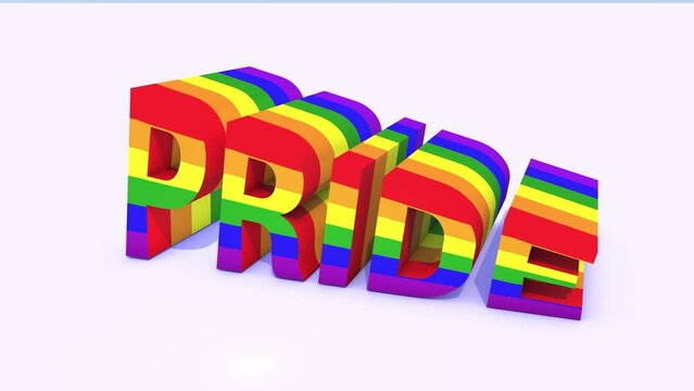 Pride - 3D animation of the word in rainbow colors.  Liberal values, diversity, tolerance and democracy. Colors of rainbow.