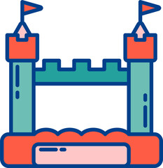Bouncy inflatable castle. Trampoline pictogram for jumping game. Colorful illustration