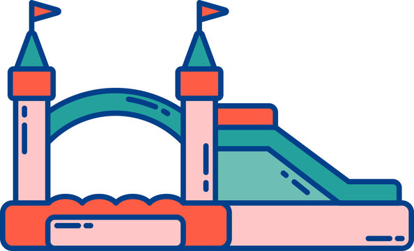 recommend clip art: Bouncy inflatable castle. Trampoline pictogram for jumping game. Colorful illustration