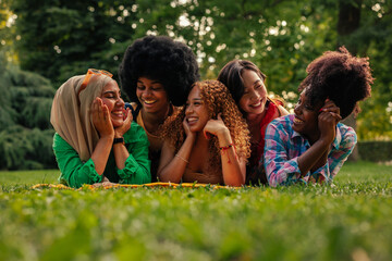 Portrait of diverse girls in park
