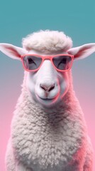 Funny sheep in sunglasses. Generative AI