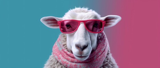Fototapeta premium Funny sheep in sunglasses. Generative AI