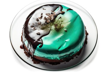 Fototapeta premium Chocolate Mint Cake, Green Glazed Pastry, Mint Cake, Abstract Generative AI Illustration