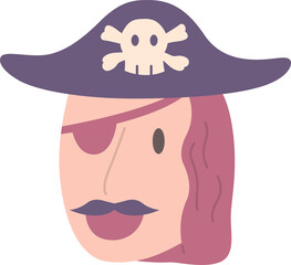 Pirate flat icon. Face Halloween icon. Face Halloween simple cartoon style. Halloween avatar decorative elements.