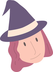 Witch flat icon. Face Halloween icon. Face Halloween simple cartoon style. Halloween avatar decorative elements.