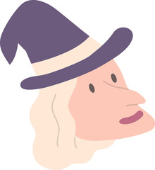 Witch flat icon. Face Halloween icon. Face Halloween simple cartoon style. Halloween avatar decorative elements.