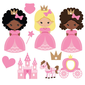 Cute little princess girl vector cartoon illustration