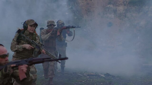 Ukrainian soldiers practicing shooting skills at the range