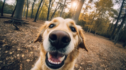 A clever dog captures a selfie in the park, showcasing their tech-savvy side and infectious joy, creating a delightful and memorable moment generated ai.