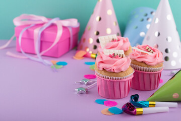 Birthday partry concept with cupcake