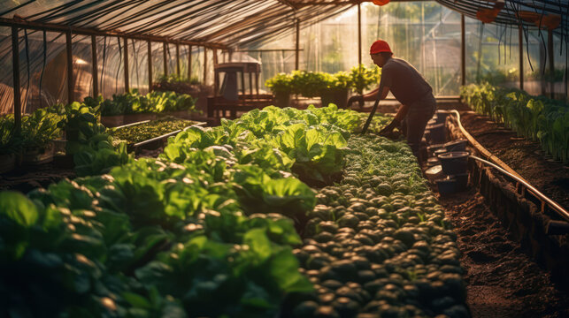 AI-driven robots aiding individuals in sustainable greenhouse farming, a glimpse into the future of agriculture