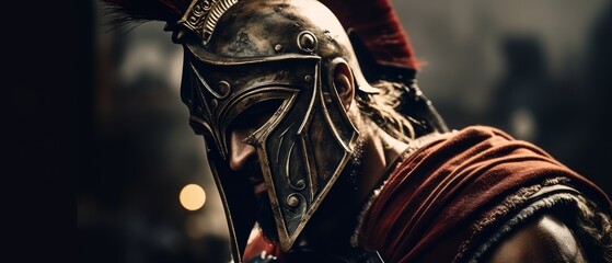 A Greek warrior looks into the distance. Concept of motivation. Generative AI