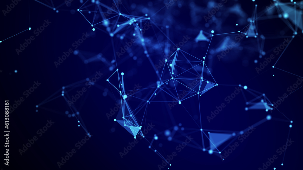 Poster futuristic geometric flow with connecting points and lines. abstract blue digital background. global