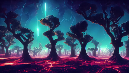 Cartoon Trees with Lava