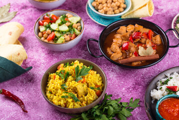 Assorted of traditional Indian food.