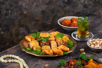 Ramadan iftar traditional desserts baklava and dates