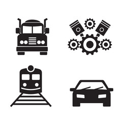 A set of vector transport icons in black.