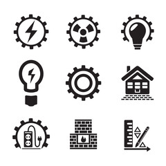 A set of vector industry icons in black.