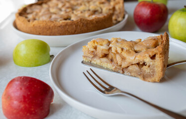 Slice of apple pie on a plate