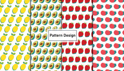 Colorful fruits seamless pattern design set .
