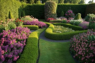 Obraz premium Violet flower beds paths. Generate Ai