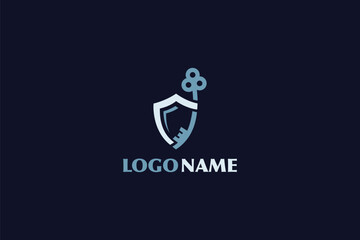 Creative logo design depicting a shield and a key.