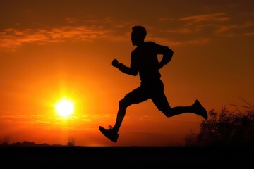 Obraz na płótnie Canvas Silhouette of a man sprinting at sunset. Generative AI