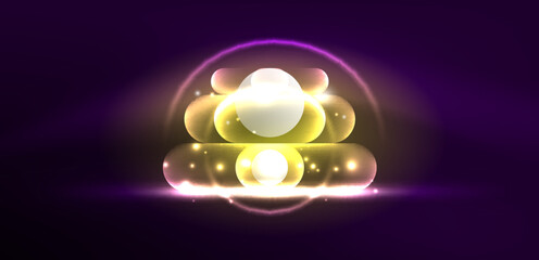 Abstract glowing neon light techno circles background