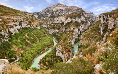 Verdon Gorge, Provence-Alpes-Cote d'Azur, France: meander of the river on the border between...