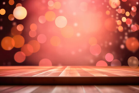 Blank Stage With Coral Color Bokeh. Mock Up. Generative AI