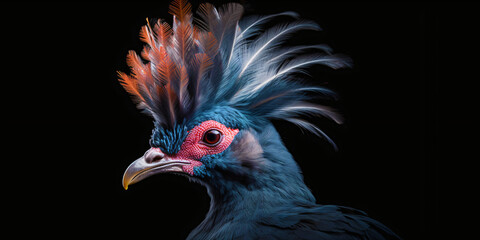 Fototapeta premium blue bird with huge fringe of hair for mating isolated on black background