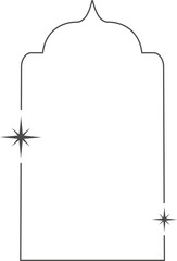 Obraz premium Aesthetic frame shape. Outline minimal graphic element with stars. Abstract boho arch with sparkles. Trendy ramadan islamic template for poster and story.