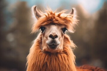 Obraz premium alpacas portrait.Cute alpaca on the farm.Very beautiful alpacas and funny animals.Generative AI