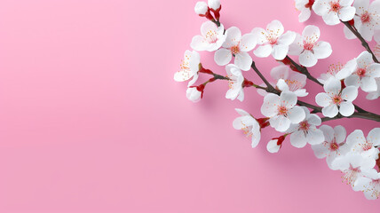 Fototapeta na wymiar AI generative image of a flatlay of sakura flowers against a solid color background 