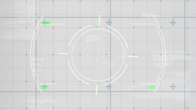Animation of circles over grid pattern and computer language against abstract background