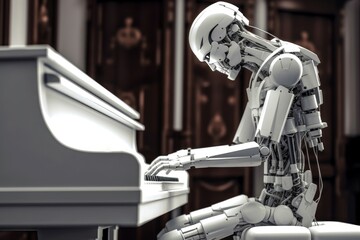 Robot playing piano. Generate Ai