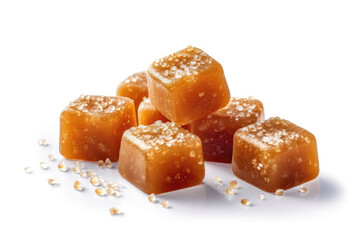 Caramel Candies With Salt On White Background. Generative AI