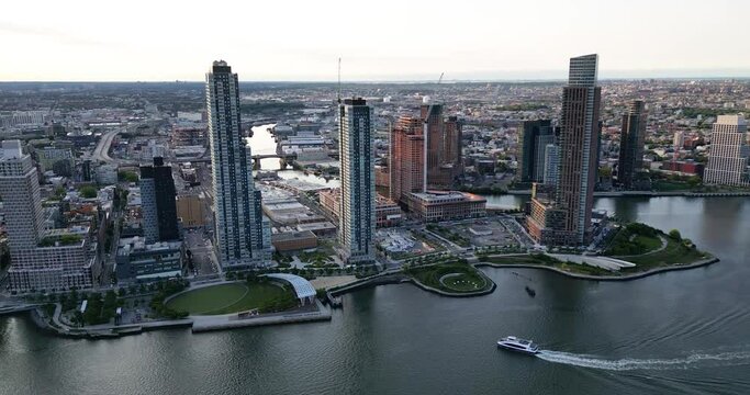 Aerial shot of Long Island City neighborhood, Queens, New York City, USA