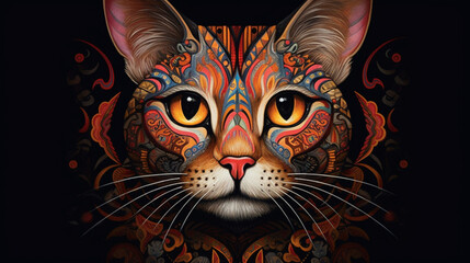 A captivating portrait of a cat with unique markings and patterns, celebrating the diversity and beauty of feline appearances on International Cat Day Generative AI