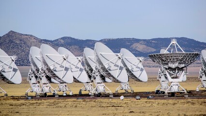 Exploring the Cosmos: 4K Close-Up of the Vast Satellite Array at the Very Large Array (VLA),...