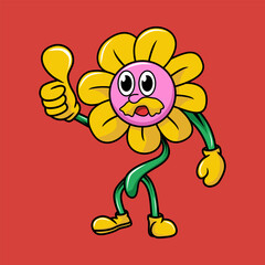 Sunflower character illustration cartoon in retro design style