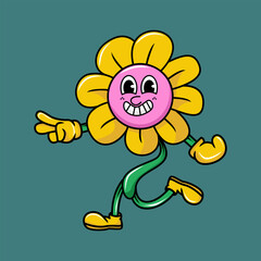 Sunflower character illustration cartoon in retro design style