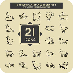 Icon Set Domestic Animals. related to Education symbol. glyph style. simple design editable. simple illustration
