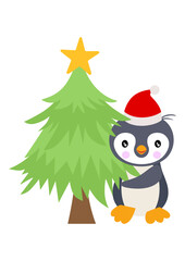 Holiday penguin with Christmas tree