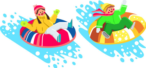 kid hill sled vector. winter fun, ge child, boy white, active childhood, cold happiness kid hill sled character. people flat cartoon illustration