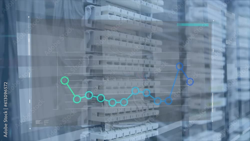 Poster animation of statistical data processing against computer server room