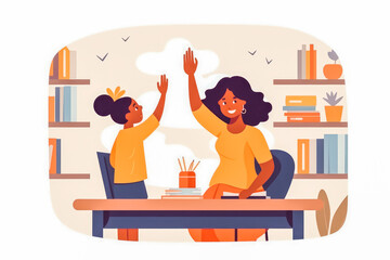 Education and learning concept. Teacher and children high five. Generative AI