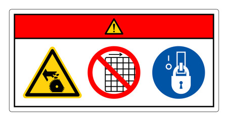 Danger Cutting Of Fingers Or Hand Rotating Blade Do Not Remove Guard Symbol Sign, Vector Illustration, Isolate On White Background Label .EPS10