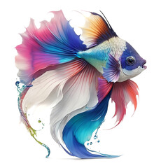 Fish with beautiful tail illustration Watercolor isolated on white background.