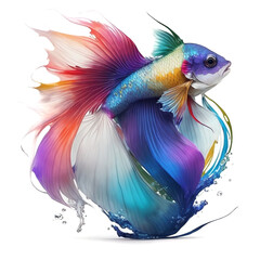 Exquisite painting features a stunning display of colorful fish gracefully swimming against a pristine white background, allowing their vibrant hues.